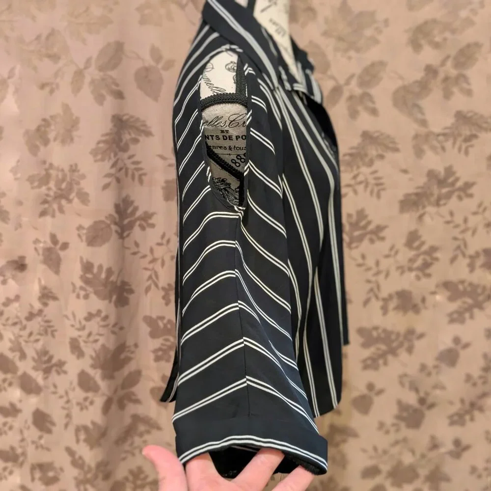 Forever 21 Contemporary Peek-A-Boo Striped Button Down Blouse, Size S, EUC! - Picture 3 of 6